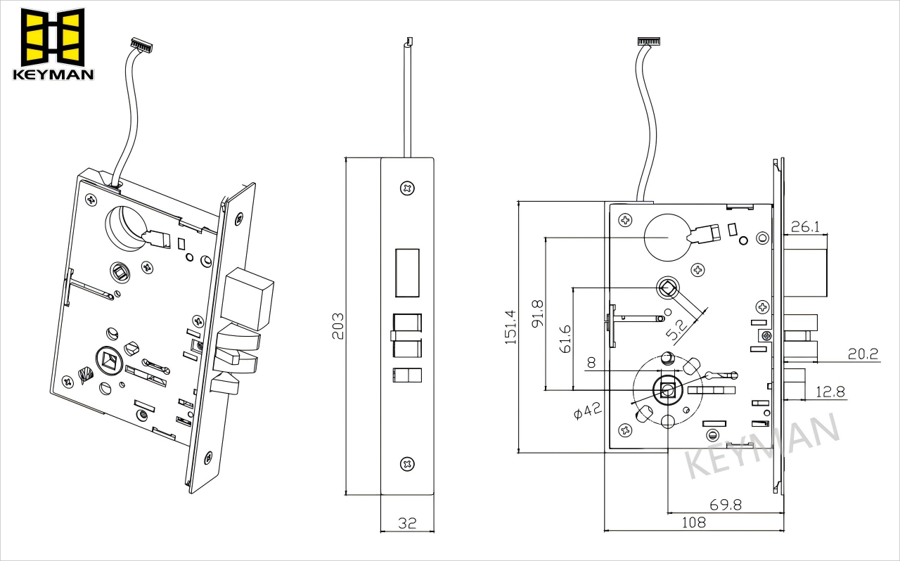 motor mortise lock dimension 电动机托盘锁