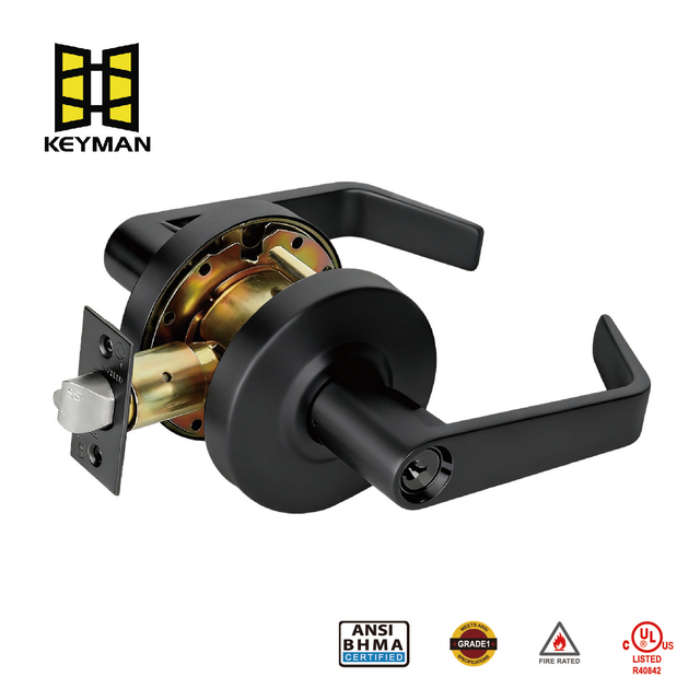 KEYMAN 商用重型锁定圆柱形杠杆锁，2 级工业门把手，背面饰面入口锁