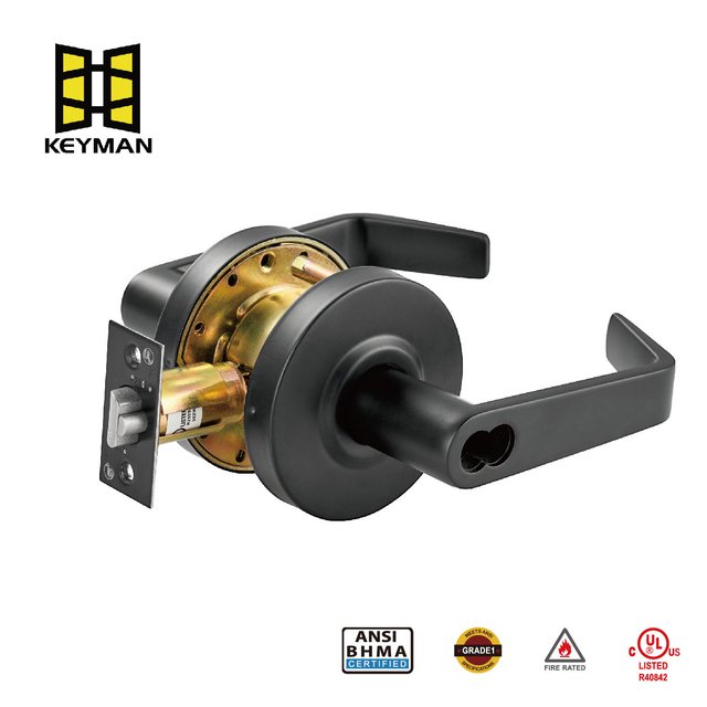 KEYMAN 重型 2 级商用 SFIC 气缸入口门锁，黑色饰面